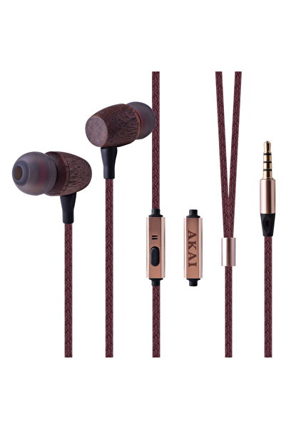 AKAI Căști in-ear Bambus cu cablu, maro