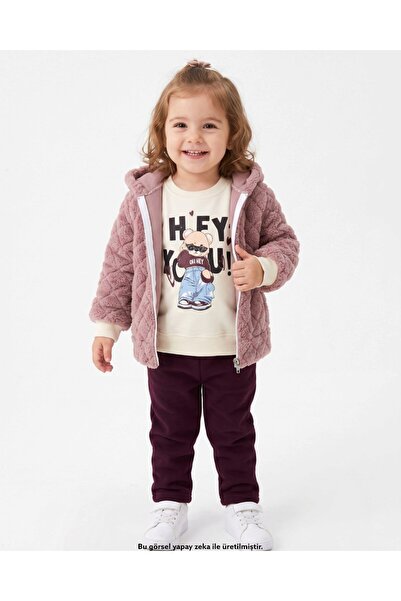 Ege Bebek Baby Girl Welsoft Cardigan 3-Piece 2-3-4-5-6 Years Old Hooded 3-Str...