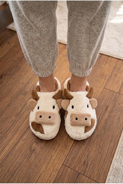 Moda Devrin Cute House Slippers with Plush Cow Figure