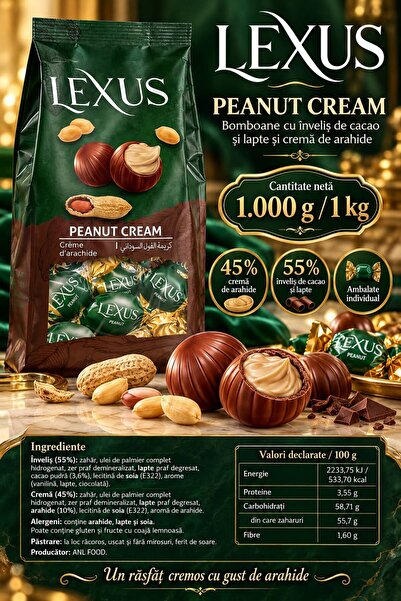 Lexus Peanut Cream – Bomboane cu cremă de arahide, ambalate individual, 1 kg