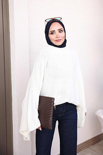 İmajButik Ecru Bat Sleeve Casual Knitwear Sweater