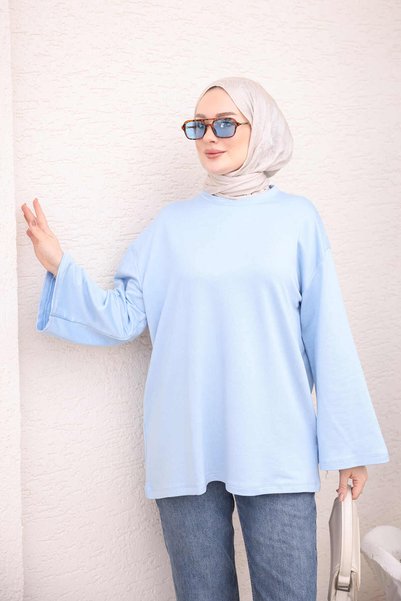 İmajButik تونيك بيبي بلو برقبة دائرية وأكمام واسعة
