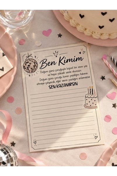 Pankart Evi Doğum Günü Partisi 9 adet BEN KİMİM? Oyun Kartı - Happy Birthday Kutlama Party