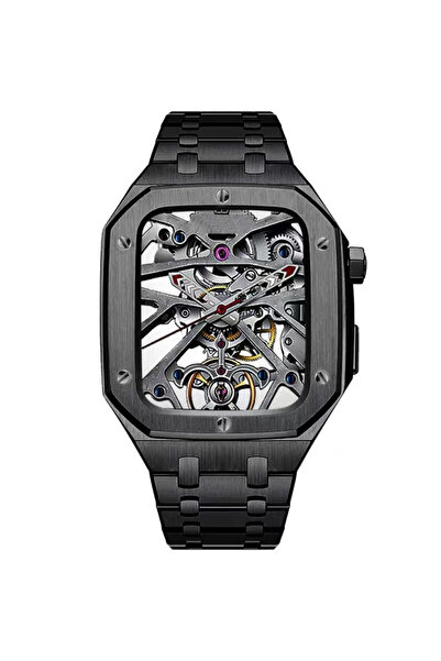 XGSM Brățară din oțel cu carcasă pentru Apple Watch 7/8/9 45mm, Negru