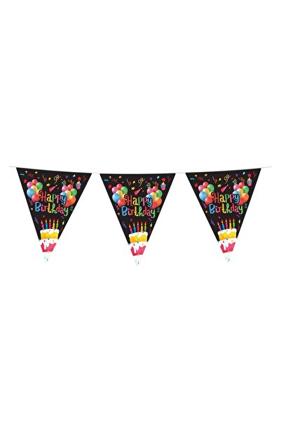 OEM Ghirlanda de Petrecere cu Stegulete Negre Metalizate din Folie "Happy Bir...