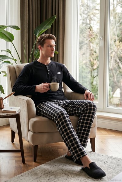 Buratti Kareli Düğmeli Hakim Yaka Yumuşak Dokulu Polar Pijama Takımı Erkek Pİ...