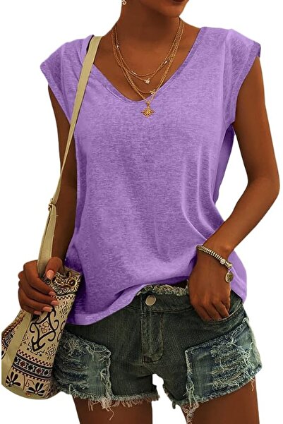 GENERAL Langwyqu Womens Cap Sleeve Blouses T-Shirt Casual Loose Fit Basic Shi...