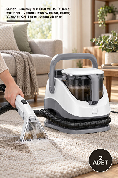 2 Adet Buharlı Temizleyici Koltuk Ve Halı Yıkama Makinesi – Vakumlu ≈100°C Buhar, Kumaş Yüzeyler, Gri, Tcc-01, Steam Cleaner