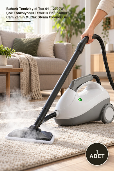 Yenilig 1 Adet Buharlı Temizleyici Tsc-01 – 2000W Çok Fonksiyonlu Temizlik Halı Koltuk Cam Zemin Mutfak Steam Cleaner Gri