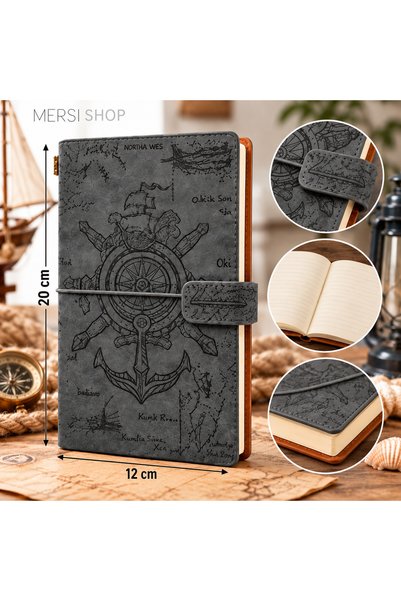 Mersi SHOP دفتر ملاحظات بتصميم عتيق بنمط الدفة والمرساة بمظهر جلدي 20x12 سم د...
