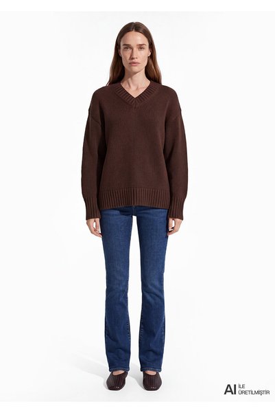 Mavi Silk Blend V-Neck Brown Sweater Regular Fit / Normal Cut 1710923-70236