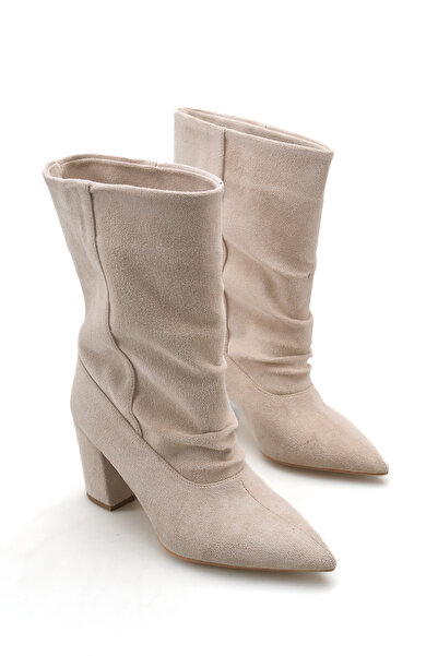 yıldızpark Women's Beige Bellows Westren Style Heeled Boots