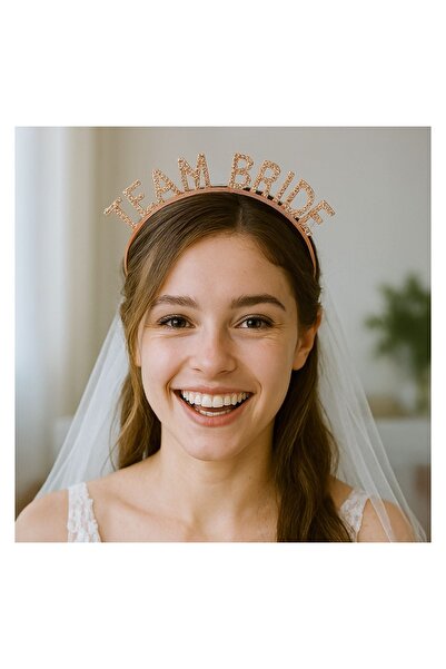 OEM Coroniță Par de Culoare Roz Aurie cu Stras "Team Bride" – Accesoriu Elega...