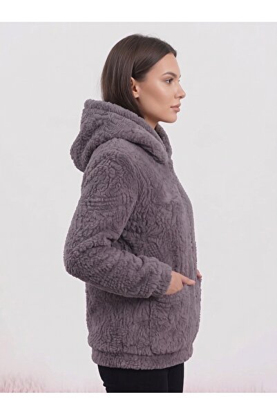 lzv Kadın Kapşonlu Peluş Fermuarlı Sweat – Oversize Yumuşak Polar Hoodie – Kışlık Sıcak Tutucu (S-2XL)