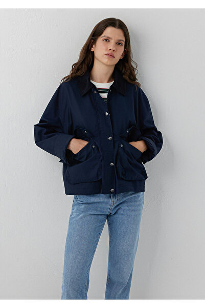 Mavi Kadife Yaka Detaylı Lacivert Ceket Loose Fit / Bol Rahat Kesim 1110916-9...