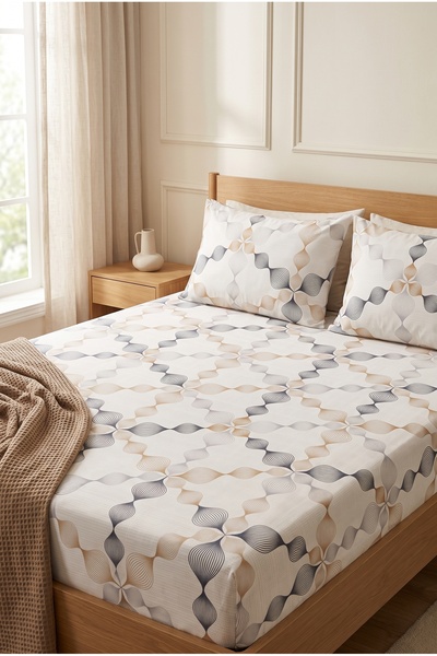 Miruza Ev Tekstili Wavy Patterned Cotton Sheet Set |   Elastic Sheet and Pillowcase |   Compatible with Every Set |   Stylish and Practical