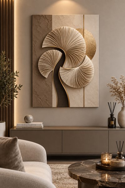 theworkshop Modern Soyut Kanvas Tablo 30x40 cm | Bej Kahve Gold Dekoratif Duv...