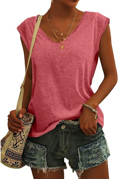 GENERAL Langwyqu Womens Cap Sleeve Blouses T-Shirt Casual Loose Fit Basic Shi...