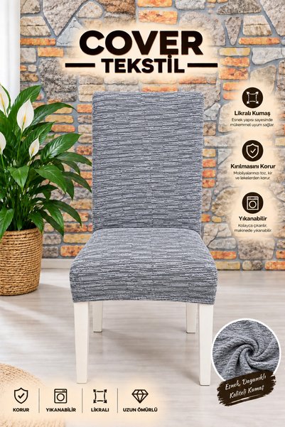 COVER TEKSTİL 6 Pieces Chair Cover Plain Classic Model Chair Cover