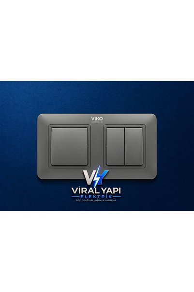 VİKO Linnera Life Granit Grisi Anahtar+Komütatör (İkili Anahtar)+ İkili Çerçeve