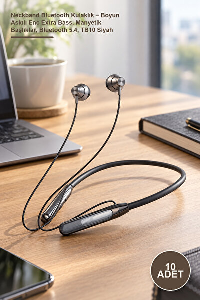 Yenilig 5 Adet Neckband Bluetooth Kulaklık – Boyun Askılı Enc Extra Bass, Manyetik Başlıklar, Bluetooth 5.4, TB10 Siyah