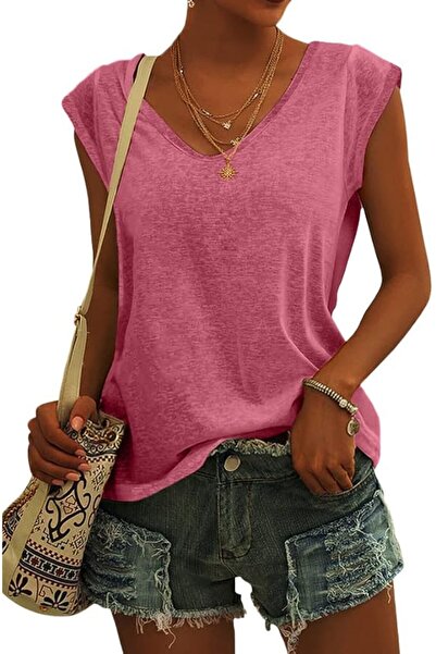 GENERAL Langwyqu Womens Cap Sleeve Blouses T-Shirt Casual Loose Fit Basic Shi...