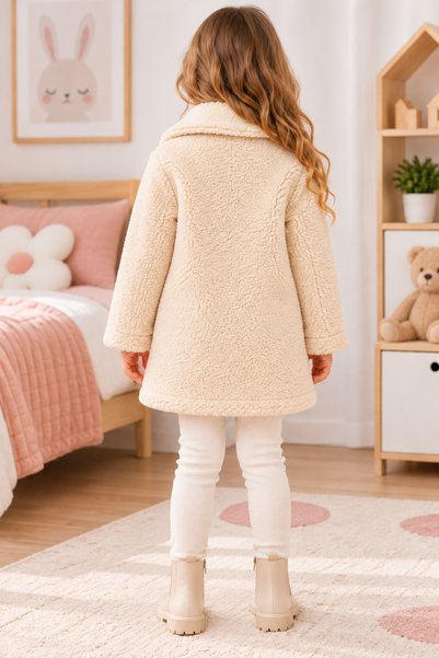 SERAPA Kız Çocuk Pelüş Kaban Kışlık Teddy Mont Çift Cepli Sıcak Tutan Kapitone Astarlı 4-12 Yaş