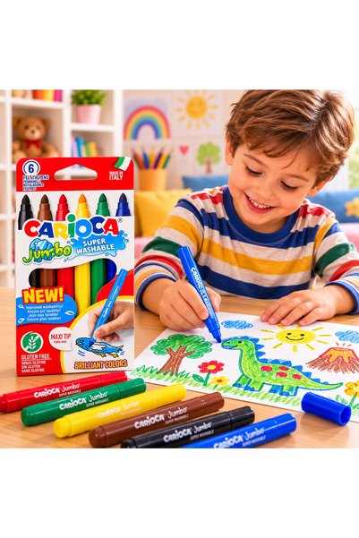 carioca Jumbo Super Washable Felt Tip Crayons 6 Colors
