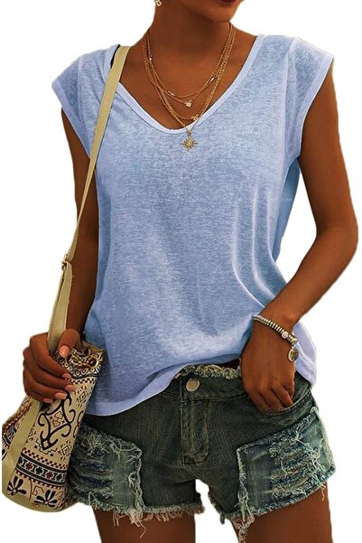 GENERAL Langwyqu Womens Cap Sleeve Blouses T-Shirt Casual Loose Fit Basic Shi...