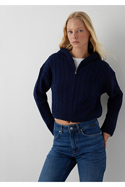 Mavi Yün Karışımlı Kapüşonlu Crop Lacivert Hırka Regular Fit / Normal Kesim 1...
