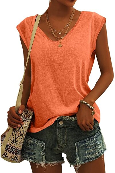 GENERAL Langwyqu Womens Cap Sleeve Blouses T-Shirt Casual Loose Fit Basic Shi...