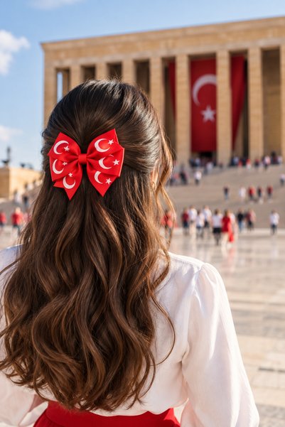 BeyzHal Ay Yıldızlı Kırmızı Fiyonk Saç Tokası | Türk Bayrağı Desenli Kurdele ...