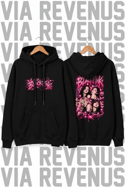 Vordevia Hanorac cu glugă unisex cu imprimeu Blackpink, cu croială largă