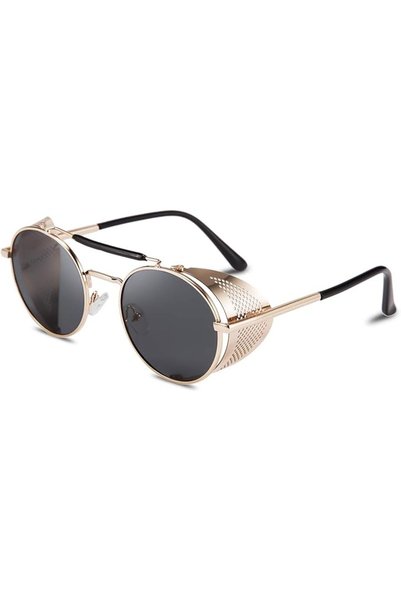 FEISEDY Steam Punk Sunglasses for Men Women Side Shield Round Steampunk Vinta...