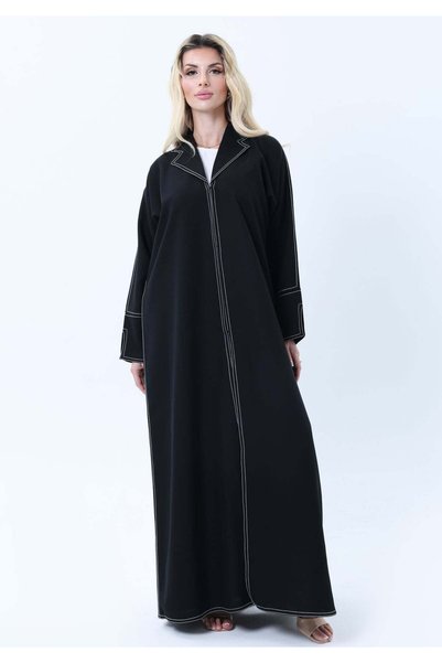 Msquare Fashion Professional Black Abaya with White Contrast Stitching, Slit ...