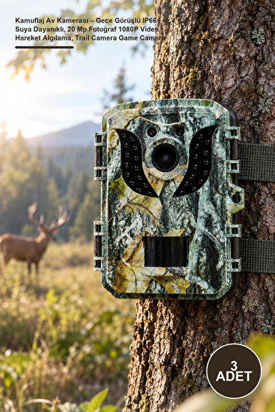 Yenilig 3 Adet Kamuflaj Av Kamerası – Gece Görüşlü IP66 Suya Dayanıklı, 20 Mp Fotoğraf 1080P Video, Hareket Algılama, Trail Camera Game Camera