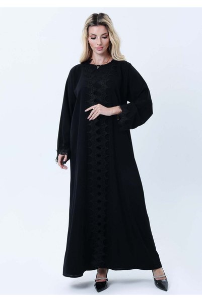 Msquare Fashion 3-Piece Black Abaya Set with Intricate Lace Detailing & Match...