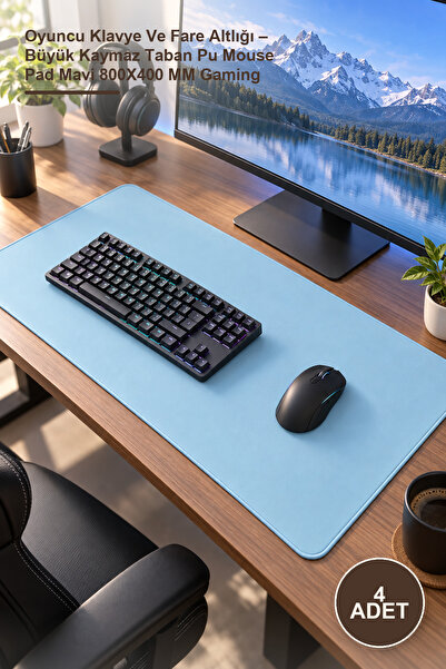 Yenilig 4 Adet Oyuncu Klavye Ve Fare Altlığı – Büyük Kaymaz Taban Pu Mouse Pad Mavi 800X400 MM Gaming