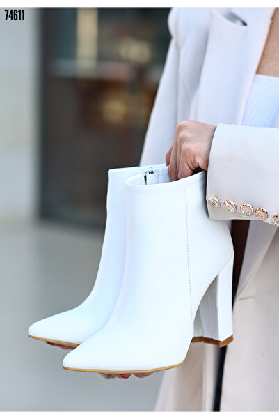 Erbilden Loora White Leather Heeled Boots