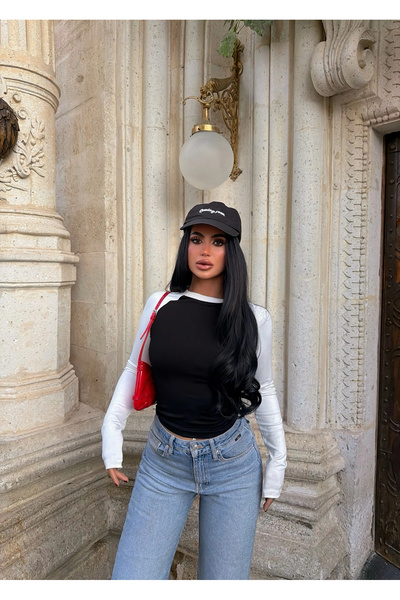 kırmızı butiks Crni kontrastni raglan crop