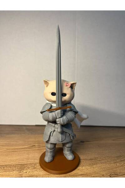 sanatsal şeyler Şövalye Kedi Figürü 13 cm – Kılıçlı 3D Baskı