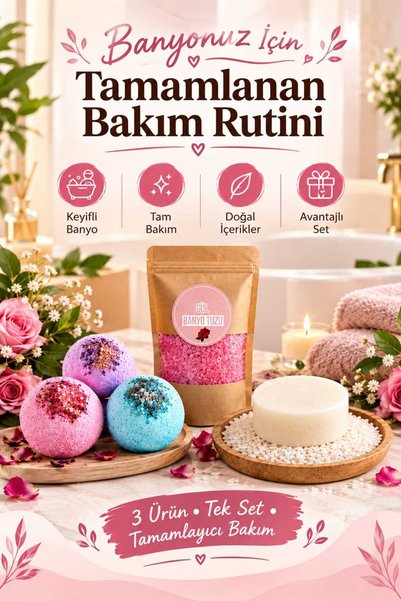 Genel Markalar Banyo Keyfi 3’lü Set | 3 Adet Banyo Topu + Gül Kokulu Banyo Tu...
