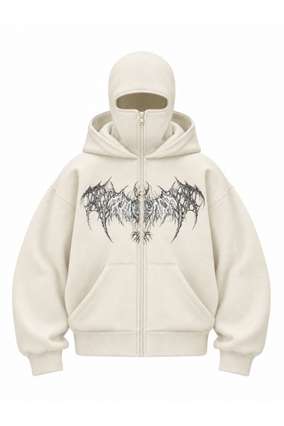 HAI COLLECTİON Hanorac unisex cu glugă și fermoar, alb, supradimensionat, cu ...