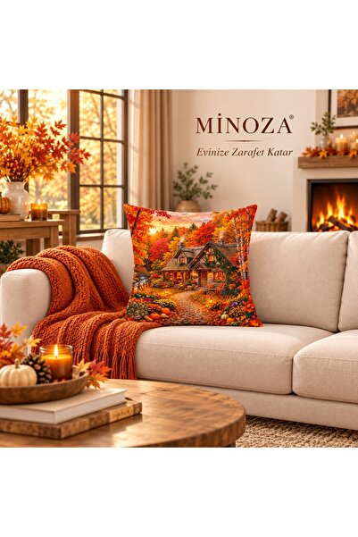 MİNOZA Husă decorativă pentru pernă, cu imprimeu digital, cu model Autumn Hou...