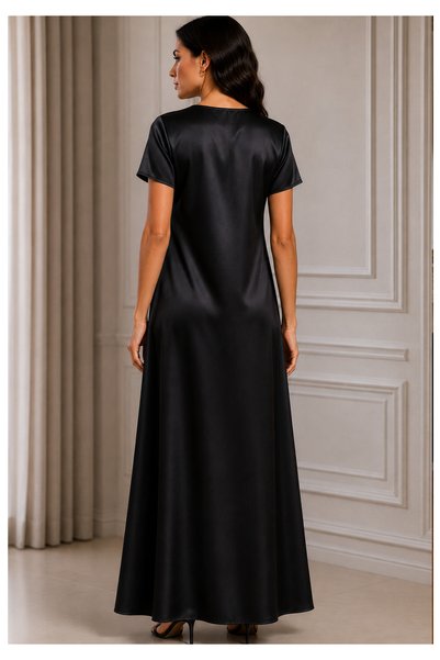 Msquare Fashion Satin Silk Under Abaya Dress I Black, Short Sleeve, Maxi Length