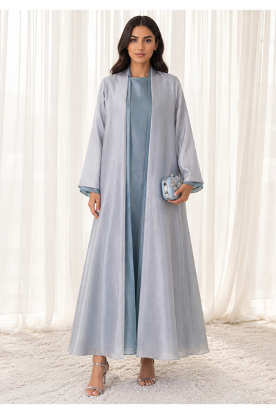 Msquare Fashion Dusk Blue Organza Abaya Set, Made in UAE
