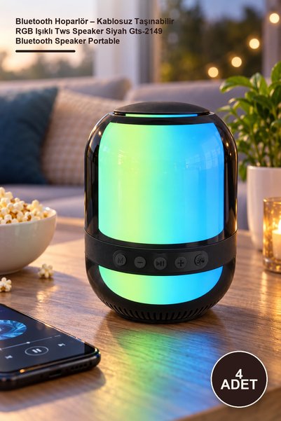 Yenilig 4 Adet Bluetooth Hoparlör – Kablosuz Taşınabilir RGB Işıklı Tws Speaker Siyah Gts-2149 Bluetooth Speaker Portable