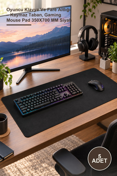 Yenilig 5 Adet Oyuncu Klavye Ve Fare Altlığı – Kaymaz Taban, Gaming Mouse Pad 350X700 MM Siyah