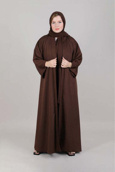 Msquare Fashion Plain Brown Crepe Open Abaya