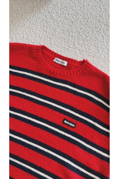 Buket Teke Red Navy Blue Striped Mimi Sweater
